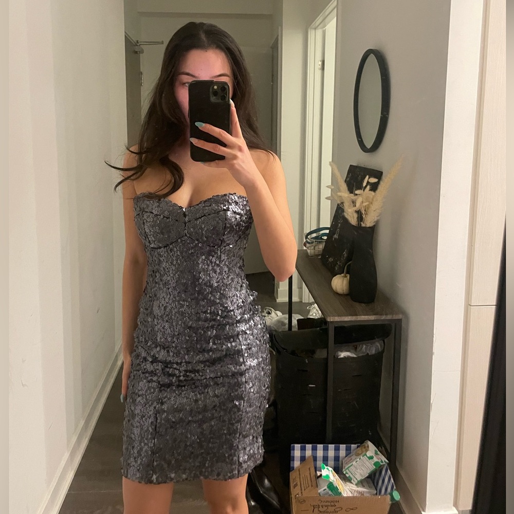FASHION CRIMES New Years dark grey sparkle dress
